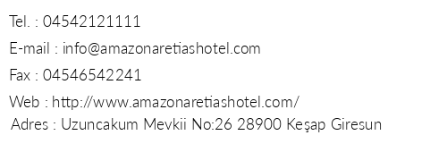 Amazon Aretias Hotel telefon numaralar, faks, e-mail, posta adresi ve iletiim bilgileri